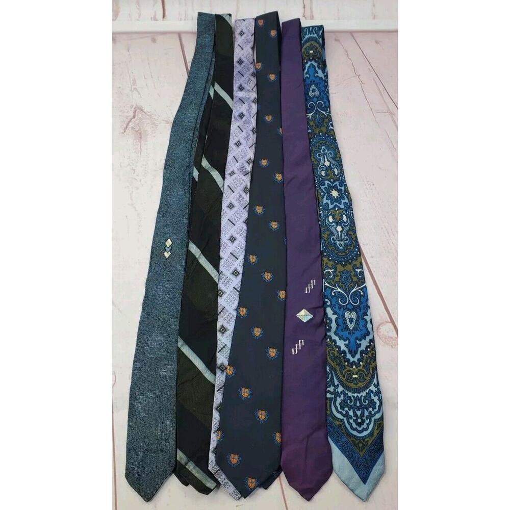 Lot Of 6 Vtg Vtg Necktie Lot Swing Deco Ties Group Purple Blue Paisley Dacron